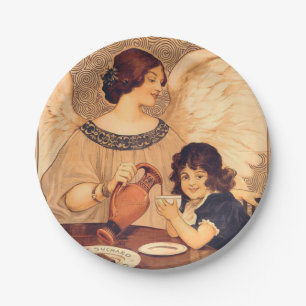 Antique French Chocolate Angel Poster: Vintage Art Paper Plates