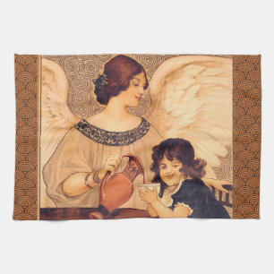 Antique French Chocolate Angel Poster: Vintage Art Towel