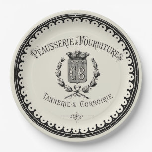 Antique French Country Lettering On Beige Paper Plates