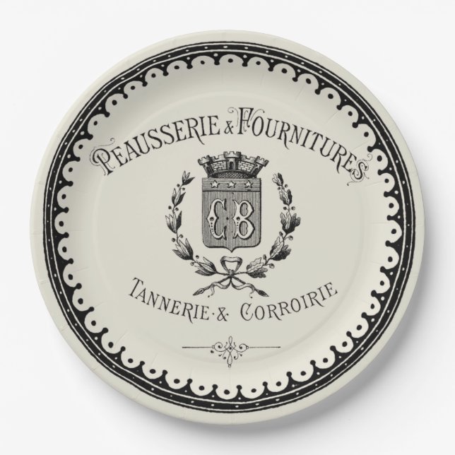 Antique French Country Lettering On Beige Paper Plates (Front)