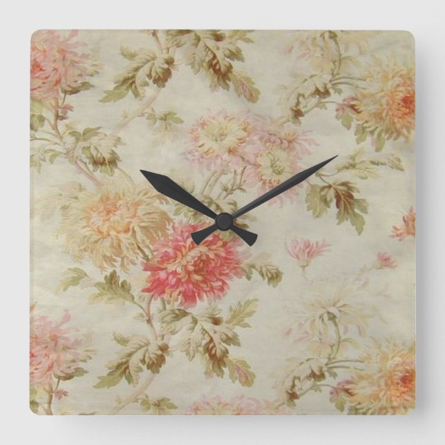 Antique French Floral Toile Square Wall Clock (Front)