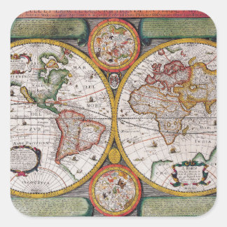 Antique French Map of The World Square Sticker