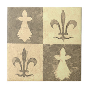 Antique French Mediaeval Fleur de Lis Pattern Ceramic Tile