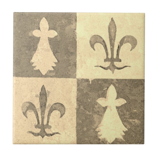 Antique French Mediaeval Fleur de Lis Pattern Ceramic Tile (Front)
