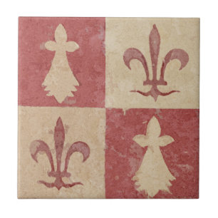 Antique French Mediaeval Fleur de Lis Pattern Ceramic Tile
