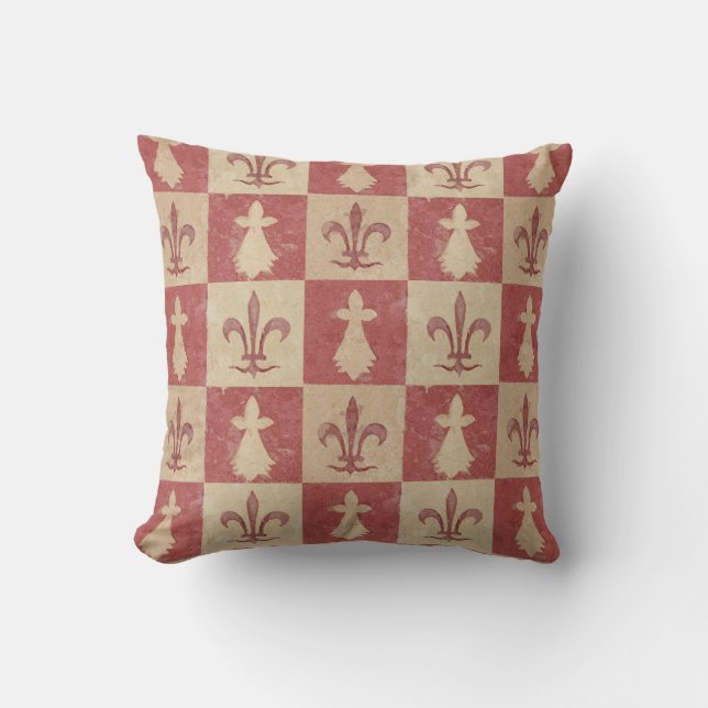Antique French Mediaeval Fleur de Lis Pattern Throw Pillow (Front)