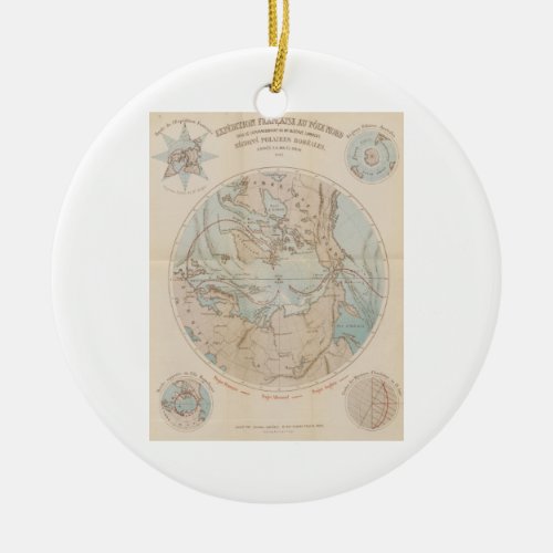 Antique French North Pole Arctic Map 1867 Ceramic Ornament