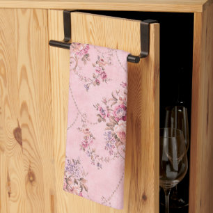 Antique French Pink Victorian Style Floral Rococo Kitchen Towel