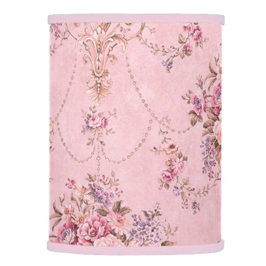 Antique French Pink Victorian Style Floral Rococo Lamp Shade (Right)