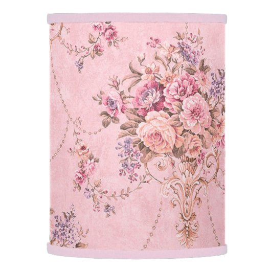 Antique French Pink Victorian Style Floral Rococo Lamp Shade (Left)