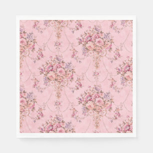 Antique French Pink Victorian Style Floral Rococo Napkins
