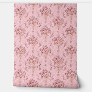 Antique French Pink Victorian Style Floral Rococo Wallpaper