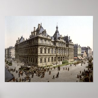 Antique French poster of Palais de la Bourse, Lyon
