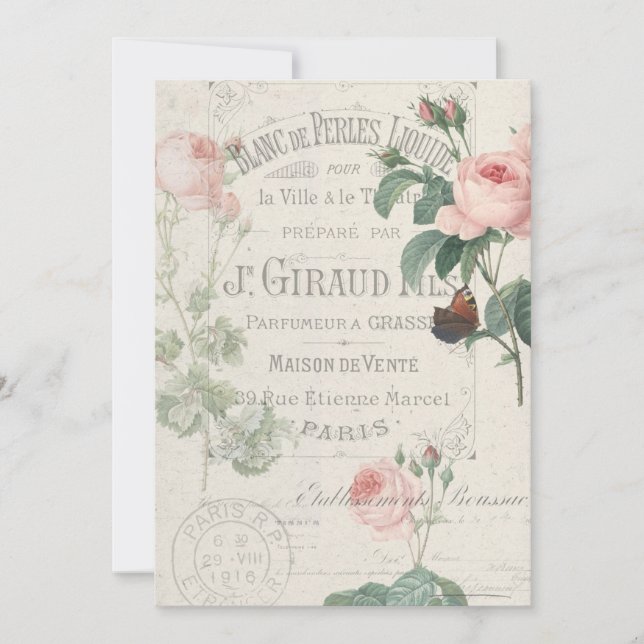 Antique French Redoute Rose Ephemera Note Card (Front)