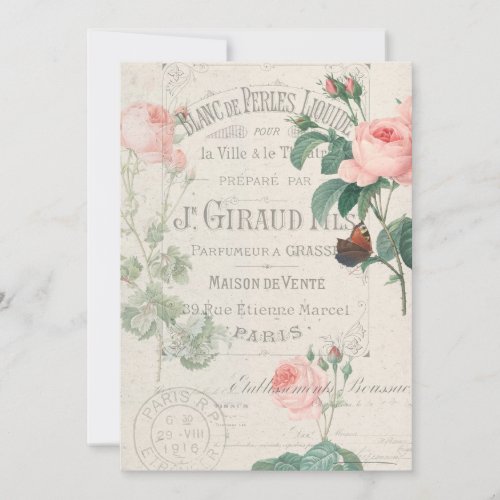 Antique French Redoute Rose Ephemera Note Card