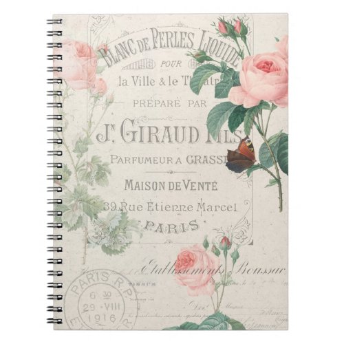 Antique French Redoute Rose Ephemera Notebook