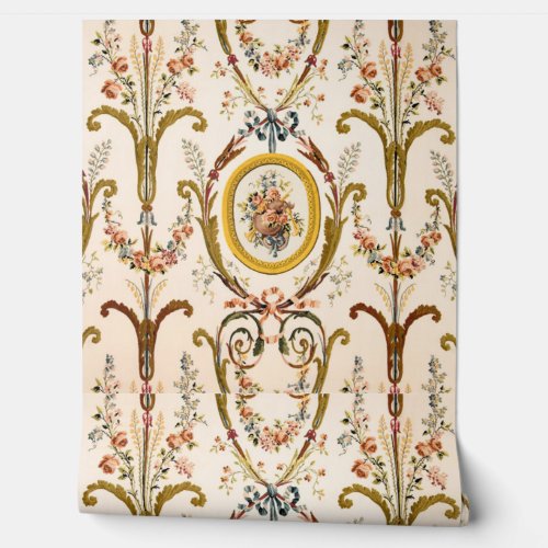 Antique French Rococo Floral Cream Peel and Stick Wallpaper