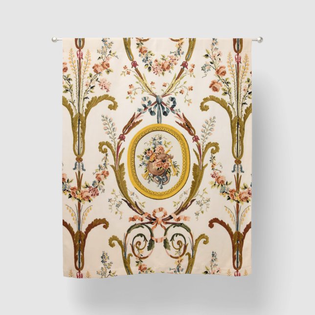 Antique French Rococo Floral Gold Cream Elegant Blackout Curtains (Front)