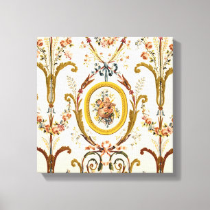 Antique French Rococo Floral Gold Cream Elegant Canvas Print