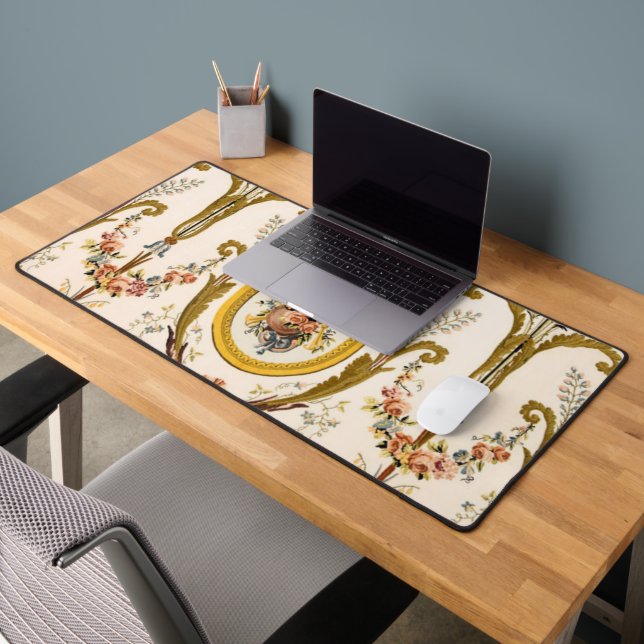 Antique French Rococo Floral Gold Cream Elegant Desk Mat (Office 2)