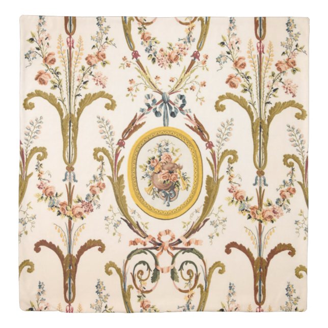 Antique French Rococo Floral Gold Cream Elegant Duvet Cover (Front)