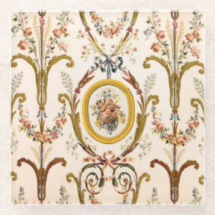 Antique French Rococo Floral Gold Cream Elegant Glass Coaster