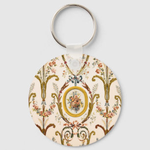 Antique French Rococo Floral Gold Cream Elegant Keychain