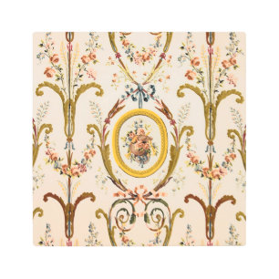 Antique French Rococo Floral Gold Cream Elegant Metal Print