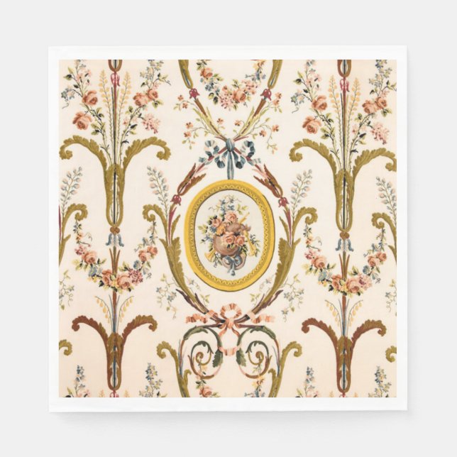 Antique French Rococo Floral Gold Cream Elegant Napkins (Front)