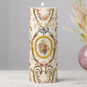 Antique French Rococo Floral Gold Cream Elegant Pillar Candle