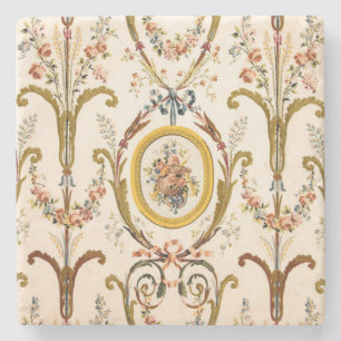 Antique French Rococo Floral Gold Cream Elegant Stone Coaster