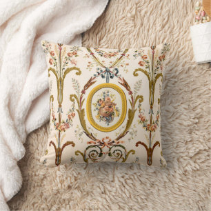 Antique French Rococo Floral Gold Cream Elegant Throw Pillow
