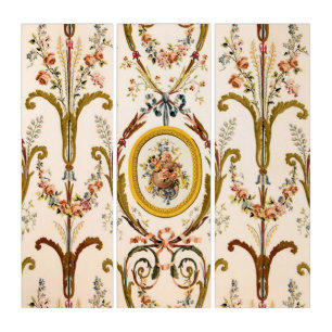 Antique French Rococo Floral Gold Cream Elegant Triptych