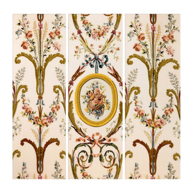 Antique French Rococo Floral Gold Cream Elegant Triptych (Front)