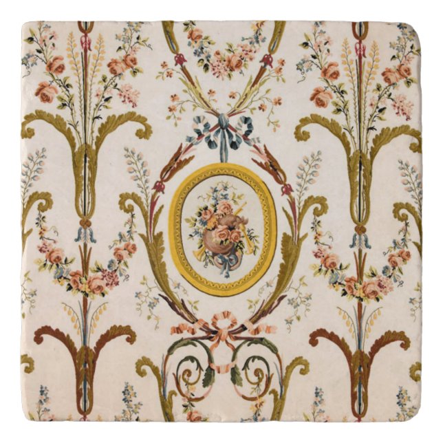 Antique French Rococo Floral Gold Cream Elegant Trivet (Front)