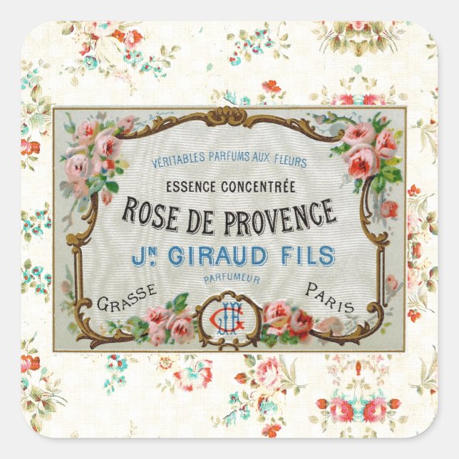 Antique French Rose Advertisement Square Sticker (Front)