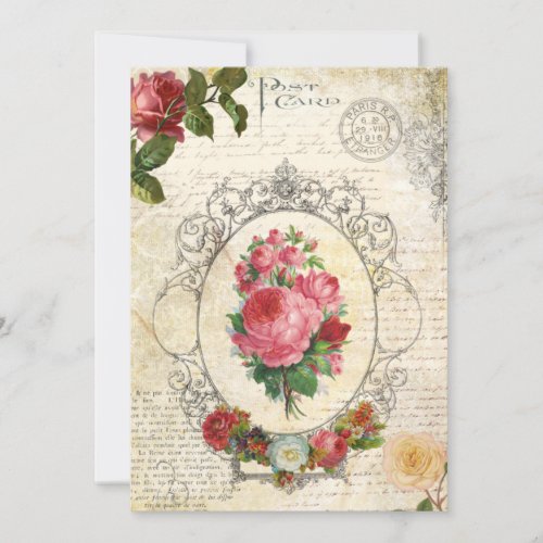 Antique French Rose Ephemera Note Card