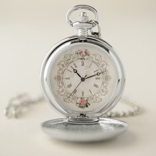 Antique French Roses Elegant Retro Pocket Watch