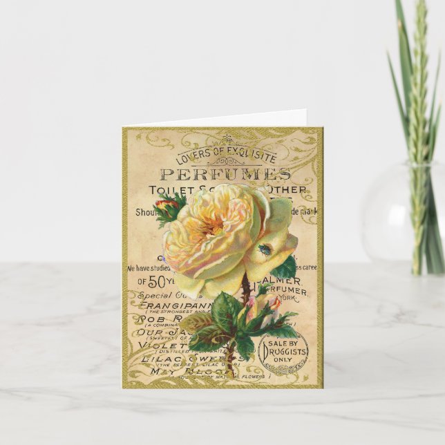 Antique French Roses Letterpress Thank You Card (Front)