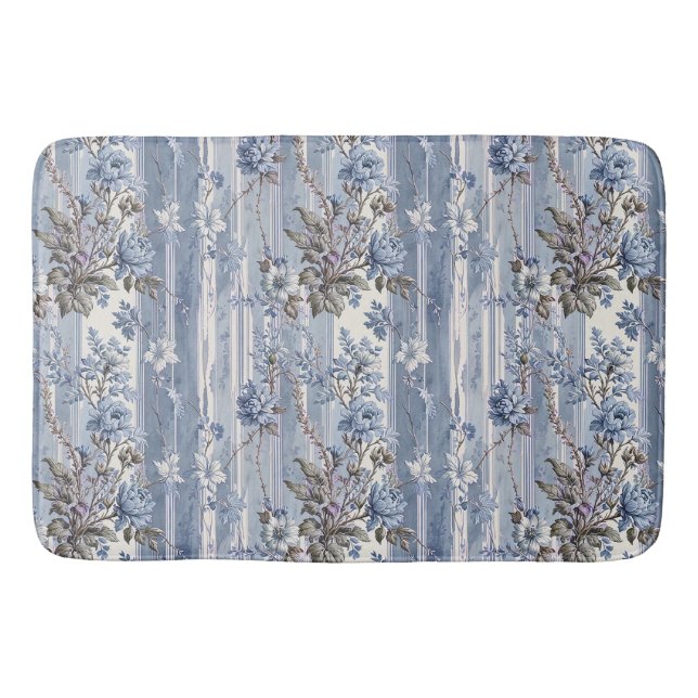 Antique French Style Blue and Gray Bath Mat (Front)