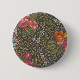Antique French Toile de Jouy 1800s Floral Branches Button