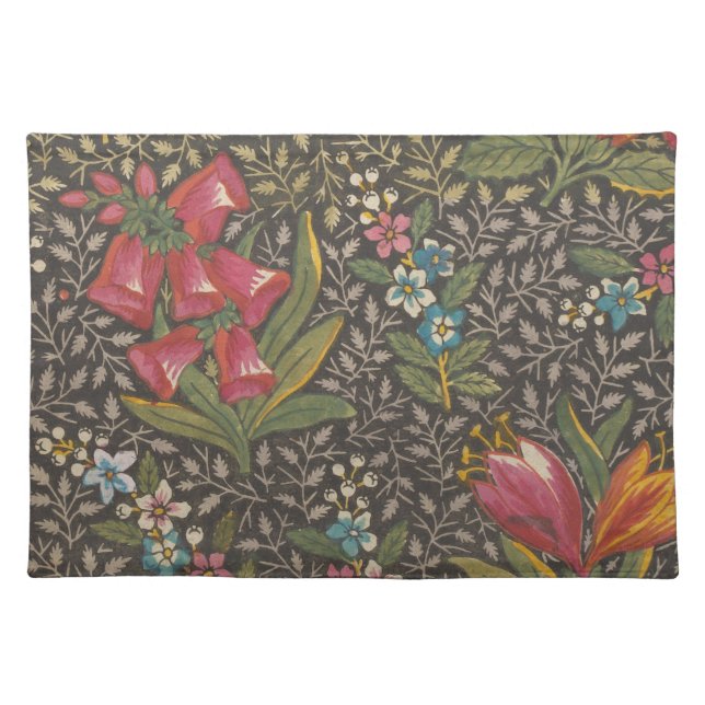 Antique French Toile de Jouy 1800s Floral Branches Cloth Placemat (Front)