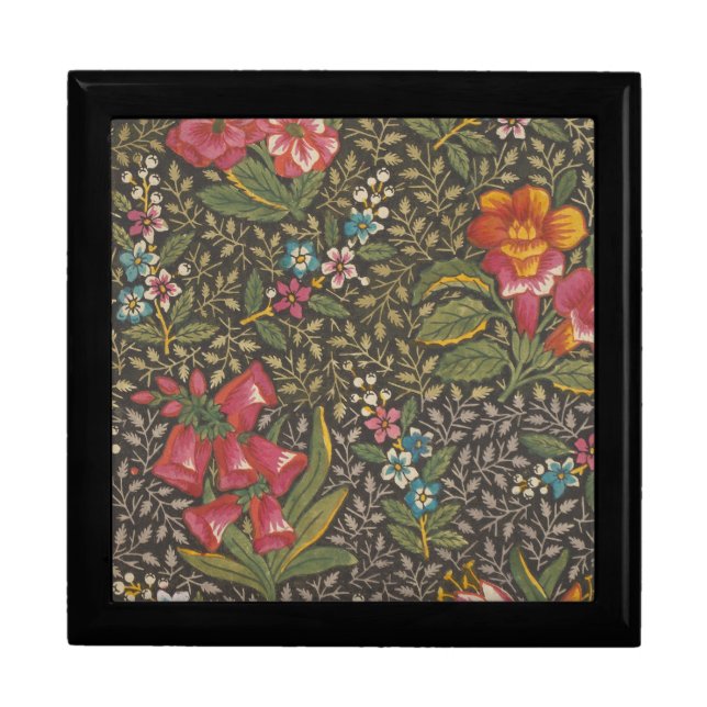 Antique French Toile de Jouy 1800s Floral Branches Gift Box (Front)