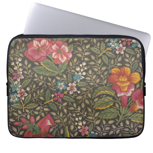 Antique French Toile de Jouy 1800s Floral Branches Laptop Sleeve (Front)