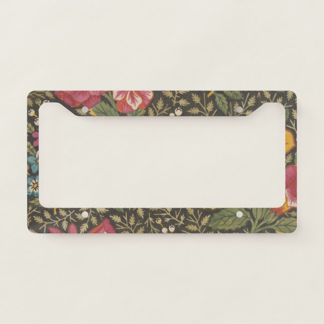 Antique French Toile de Jouy 1800s Floral Branches License Plate Frame (Front)