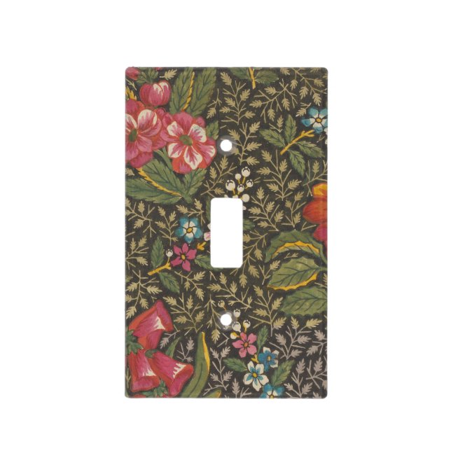 Antique French Toile de Jouy 1800s Floral Branches Light Switch Cover (Front)