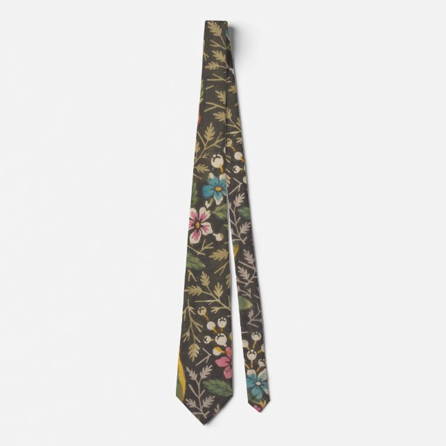 Antique French Toile de Jouy 1800s Floral Branches Neck Tie (Front)