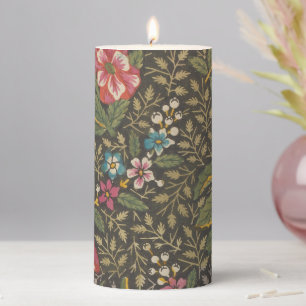 Antique French Toile de Jouy 1800s Floral Branches Pillar Candle