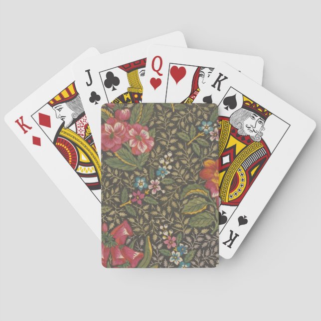 Antique French Toile de Jouy 1800s Floral Branches Poker Cards (Back)
