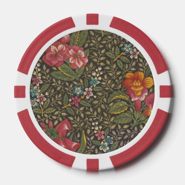 Antique French Toile de Jouy 1800s Floral Branches Poker Chips (Front)